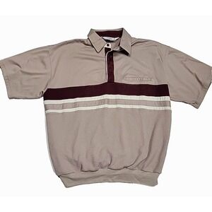 Vintage Classic by Palmland Striped Maroon Banded Waist Polo Shirt Men's Large